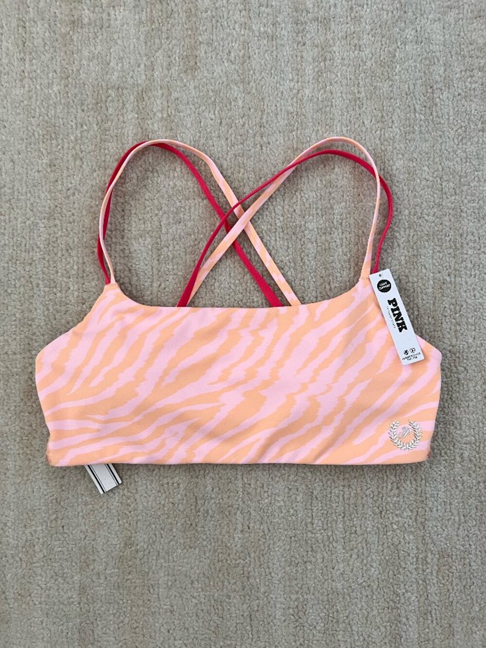NWT PINK Victoria’s Secret Relay Square Neck Cross Back Sports Bra Zebra M